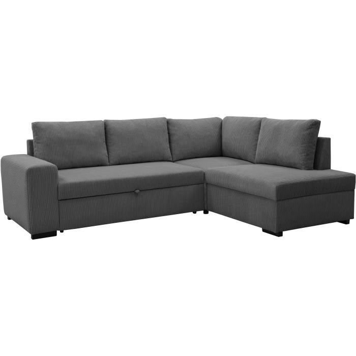 Canapé d'angle convertible réversible NIRVANA 4 à 5 places - Tissu velours côtelé anthracite - Coffre de rangement - L247 x P 183 x - Vue supplémentaire 1
