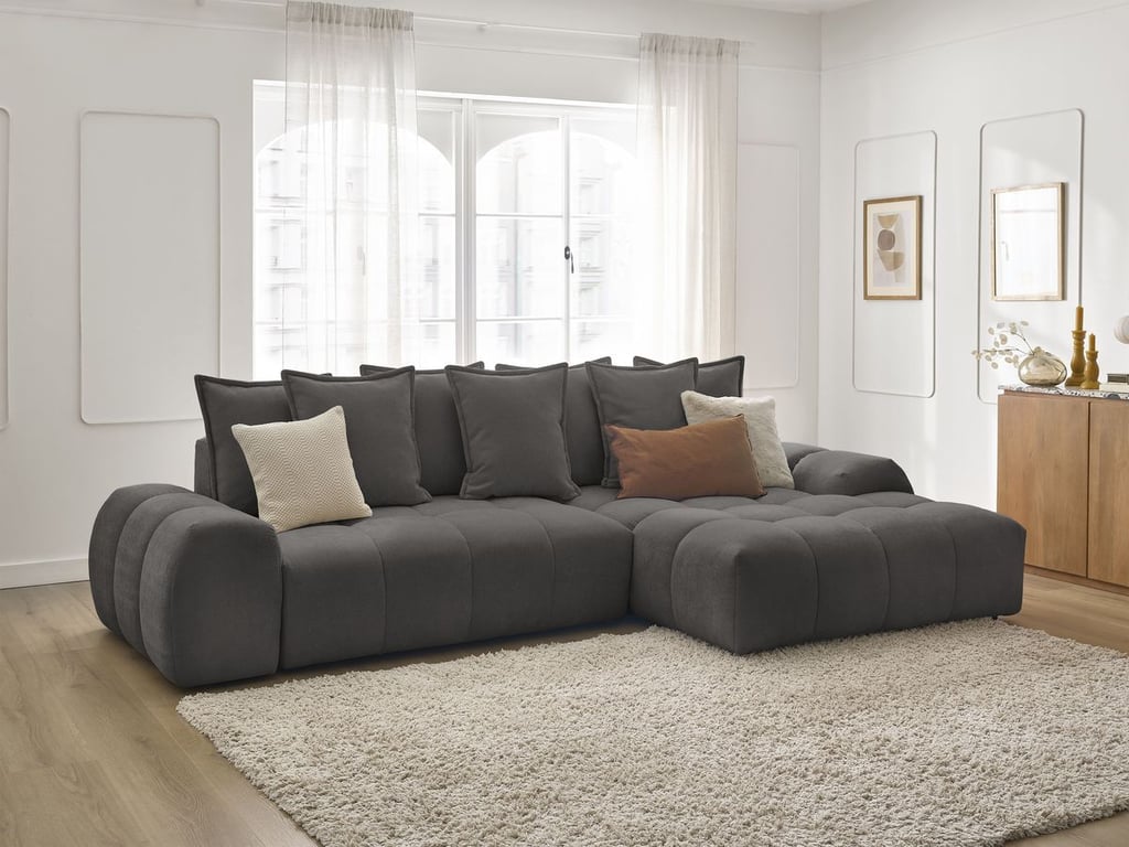 Produit similaire: Canapé d'angle convertible coffre EVEREST tissu texturé gris foncé angle droit BOBOCHIC 3 places