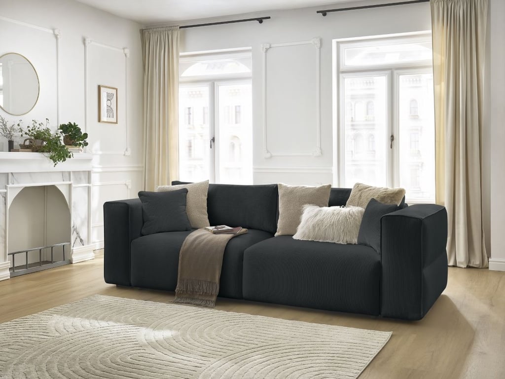 Produit similaire: Canapé droit convertible coffre EZECHIEL tissu chiné noir BOBOCHIC 3 places