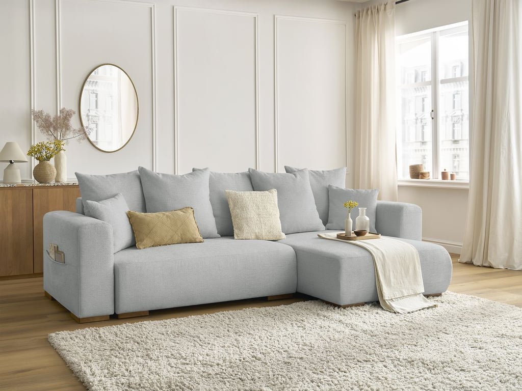 Produit similaire: Canapé d'angle convertible réversible coffre SIDONIE tissu chiné gris clair BOBOCHIC 3 places