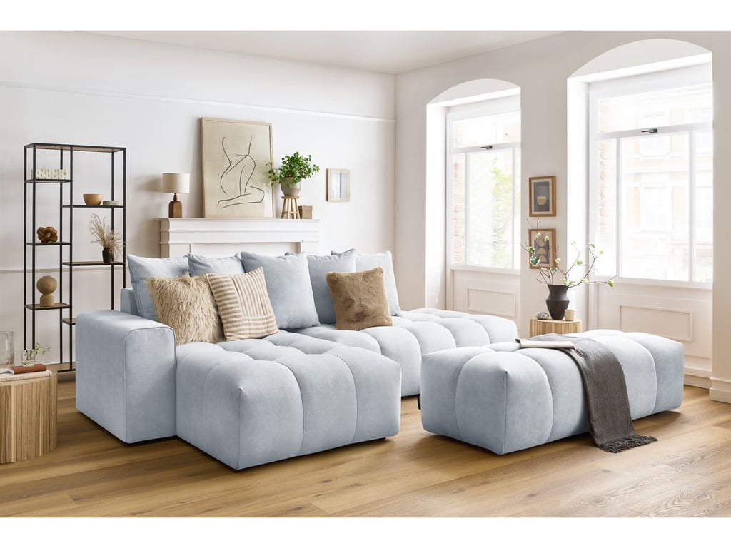 Produit similaire: Canapé d'angle fixe MONT-BLANC velours avec pouf gris clair angle gauche BOBOCHIC 4 places