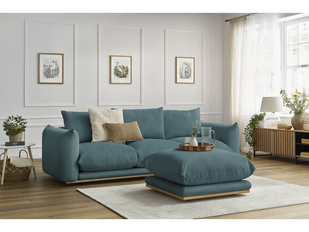 Produit similaire: Canapé droit fixe 3 places ERNEST avec pouf bleu foncé BOBOCHIC
