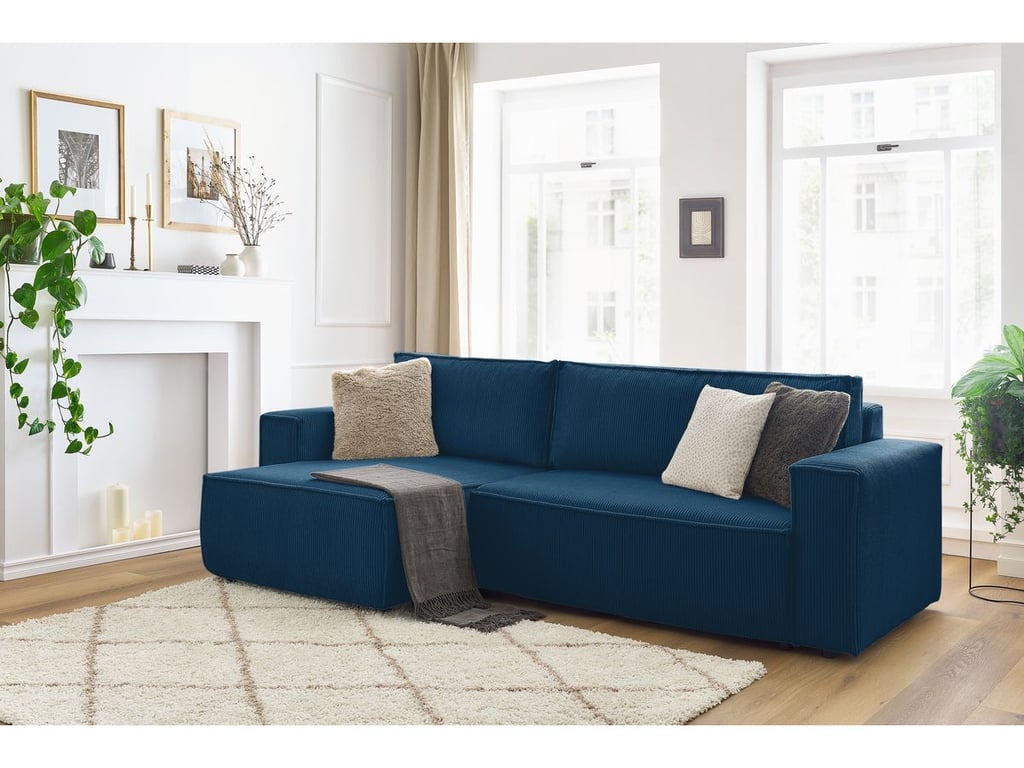 Produit similaire: Canapé d'angle réversible convertible coffre NIHAD velours côtelé bleu foncé BOBOCHIC 3 places