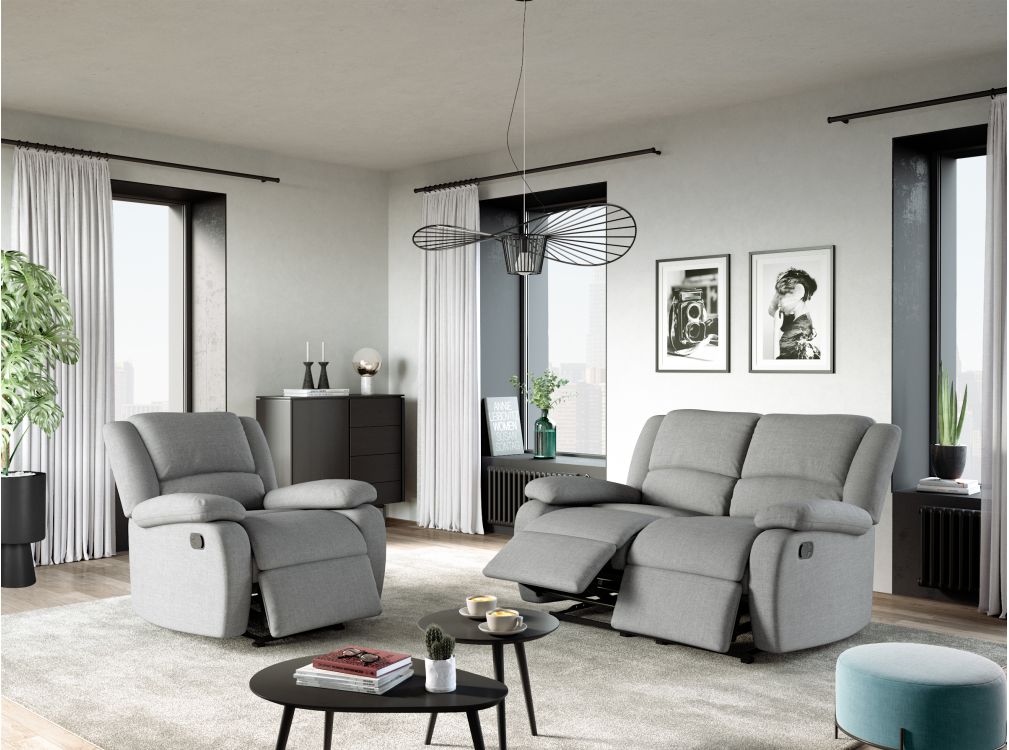 Produit similaire: RELAXXO - Ensemble canapé relax manuel LEO 2 places + fauteuil manuel en tissu