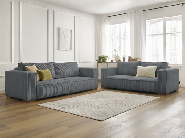 Chelsea ensemble canapé droit fixe 3 + 2 places velours côtelé gros côtelé gris foncé
