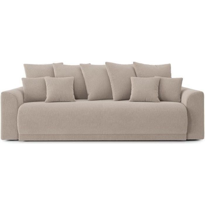 Produit similaire: Canapé droit convertible NOVA en velours côtelé grège 3 places - Coffre de rangement - BAÏTA