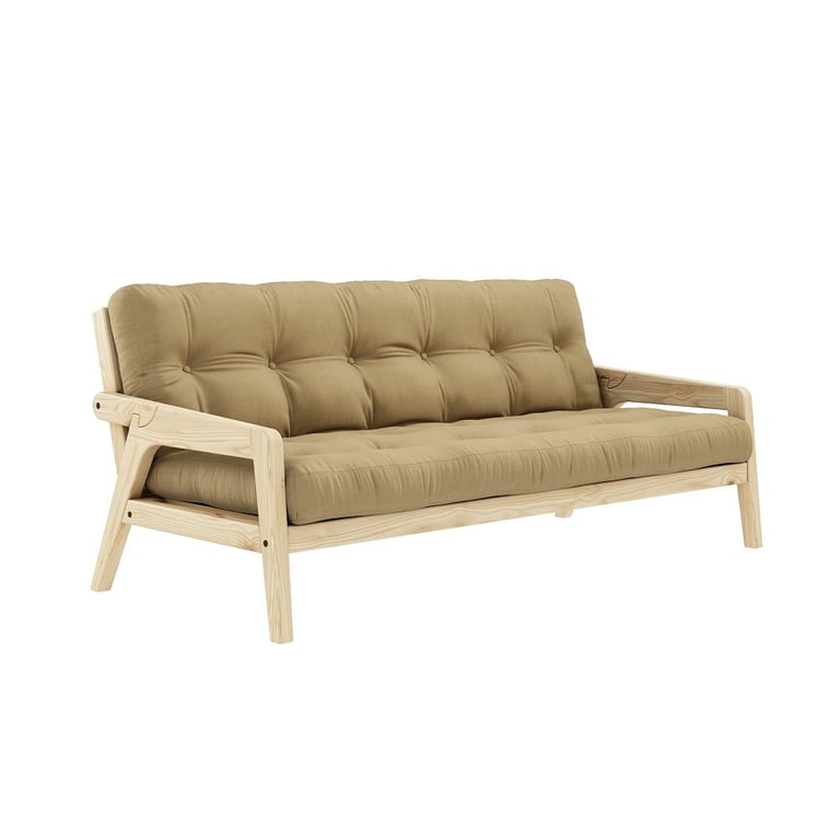 Produit similaire: Canapé convertible futon GRAB pin naturel coloris beige blé couchage 130 cm.