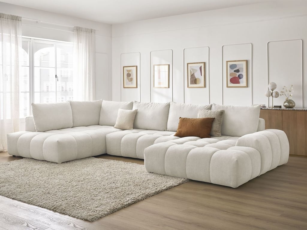 Produit similaire: Everest canapé panoramique convertible coffre 6 places tissu texturé blanc angle droit
