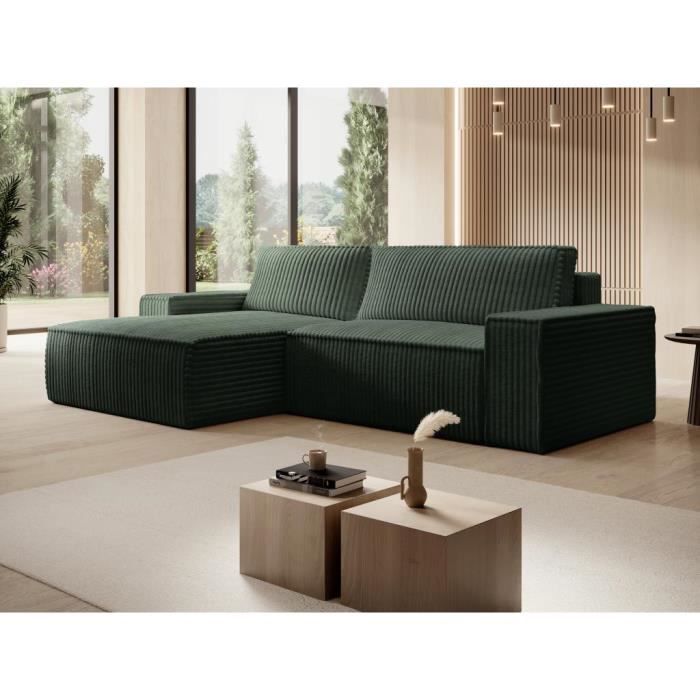 Produit similaire: Canapé d'angle gauche convertible en velours côtelé grosses côtes vert AMELIA