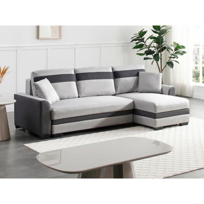 Produit similaire: Canapé d'angle réversible et convertible en tissu et simili gris clair GIANY II
