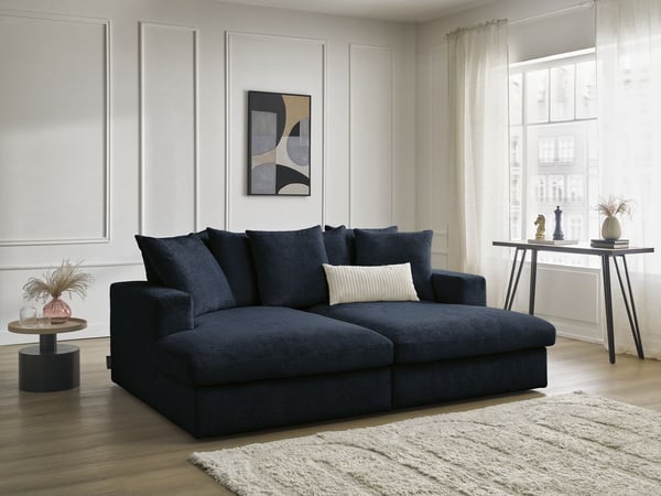 Simeon canapé droit fixe 3 places tissu texturé assise profonde bleu foncé