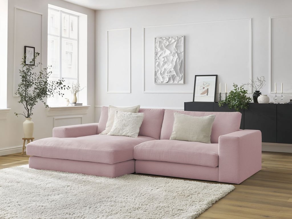 Produit similaire: Canapé d'angle fixe LEONARD velours côtelé violet angle gauche BOBOCHIC 4 places