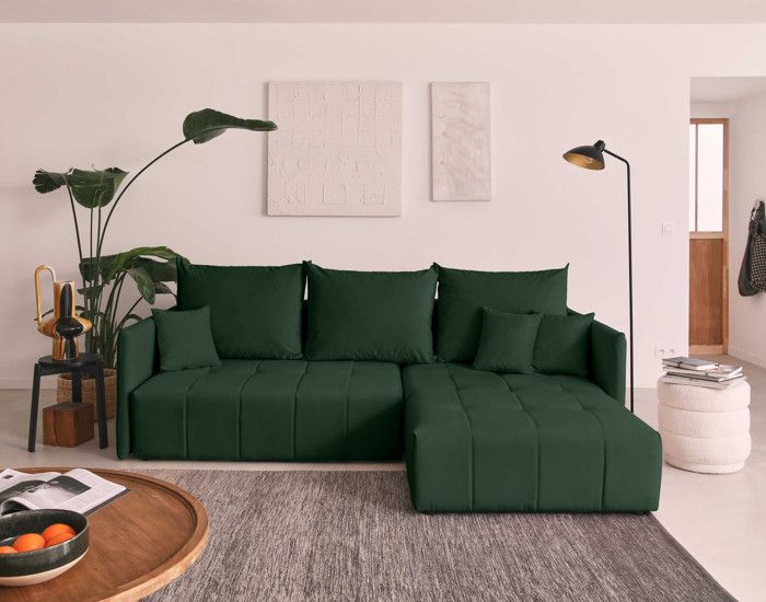 Produit similaire: Petra - canapé d'angle réversible - convertible avec coffre - 4 places - en velours - Vert