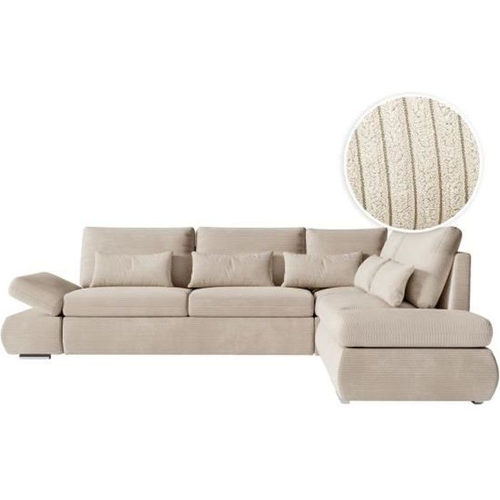 Produit similaire: Canapé d'angle 4 places réversible SEBASTIAN convertible avec coffre en velours côtelé - Beige - L267 x P200 x H90cm - LOUNGITUDE
