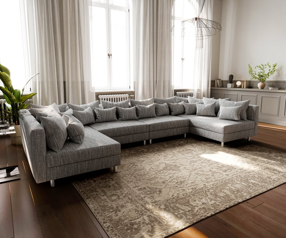 Produit similaire: Canapé Clovis XL gris clair tissu structuré modulaire