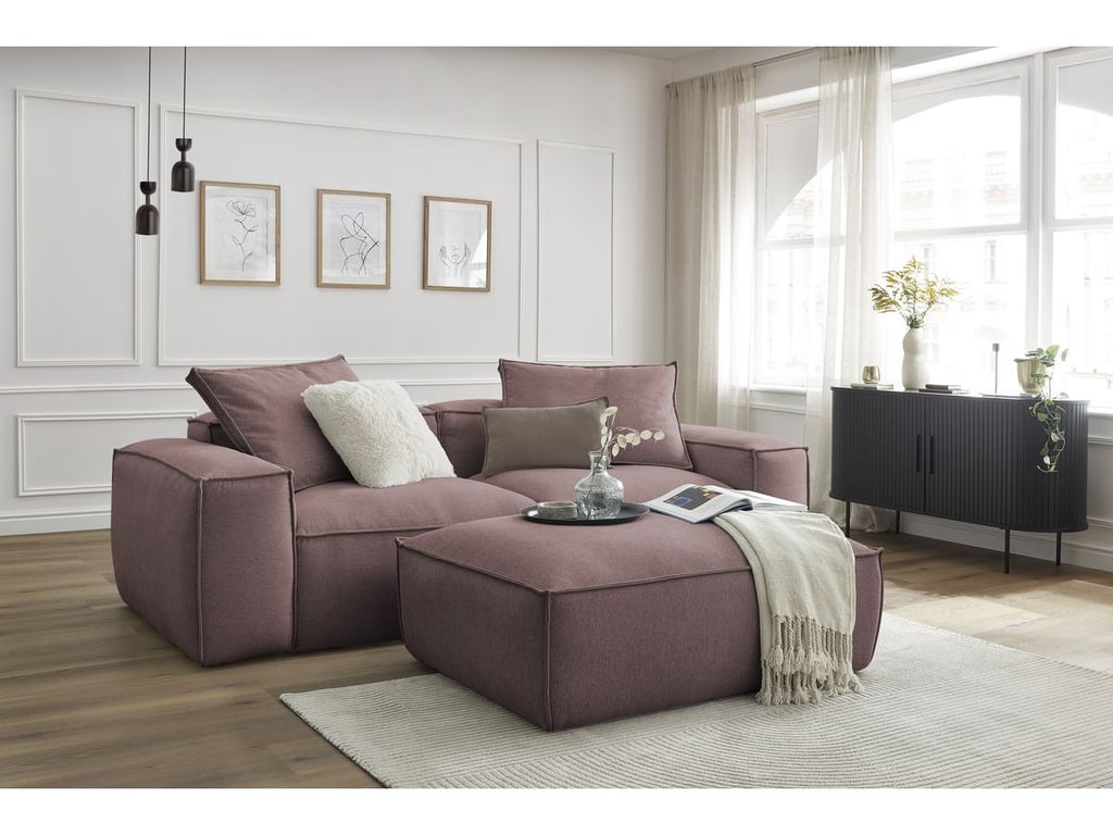 Produit similaire: Canapé droit fixe 3 places ultra moelleux BOHEME tissu chiné avec pouf rose BOBOCHIC