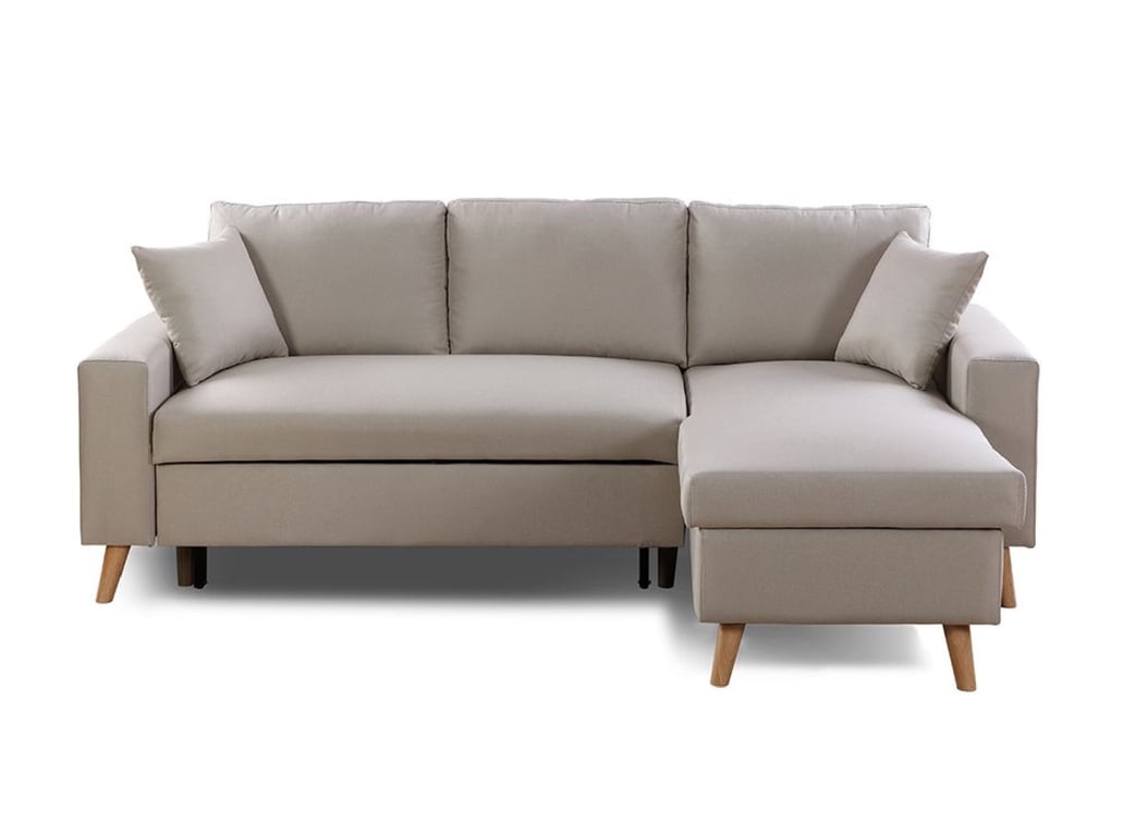 Canapé d'angle scandinave convertible avec coffre en tissu beige - Vue supplémentaire 1