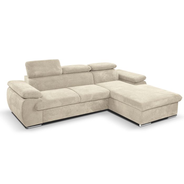 Canapé d'angle coté droit convertible velours côtelé beige avec têtières - KOST - Vue supplémentaire 1