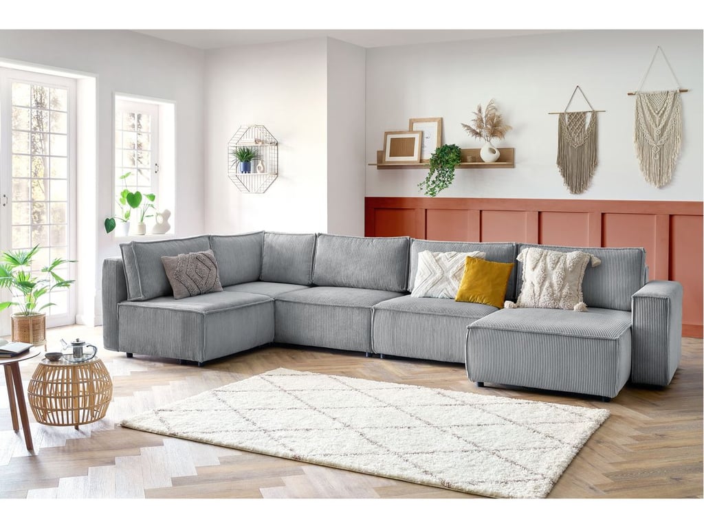 Produit similaire: Canapé d'angle fixe modulable XL NIHAD tissu velours côtelé gris clair angle droit BOBOCHIC 6 places