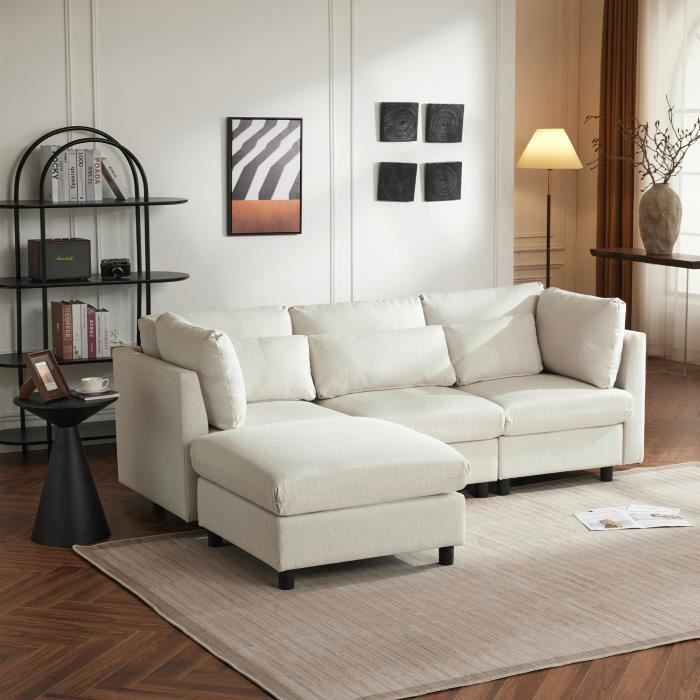 Produit similaire: Canapé Moderne 220×83×81cm - REDOM - Lin beige - Canapé D'Angle En L 3 Places Avec Repose-pieds