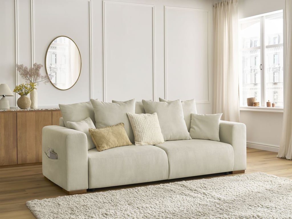 Produit similaire: Canapé droit convertible SIDONIE velours côtelé beige BOBOCHIC 3 places