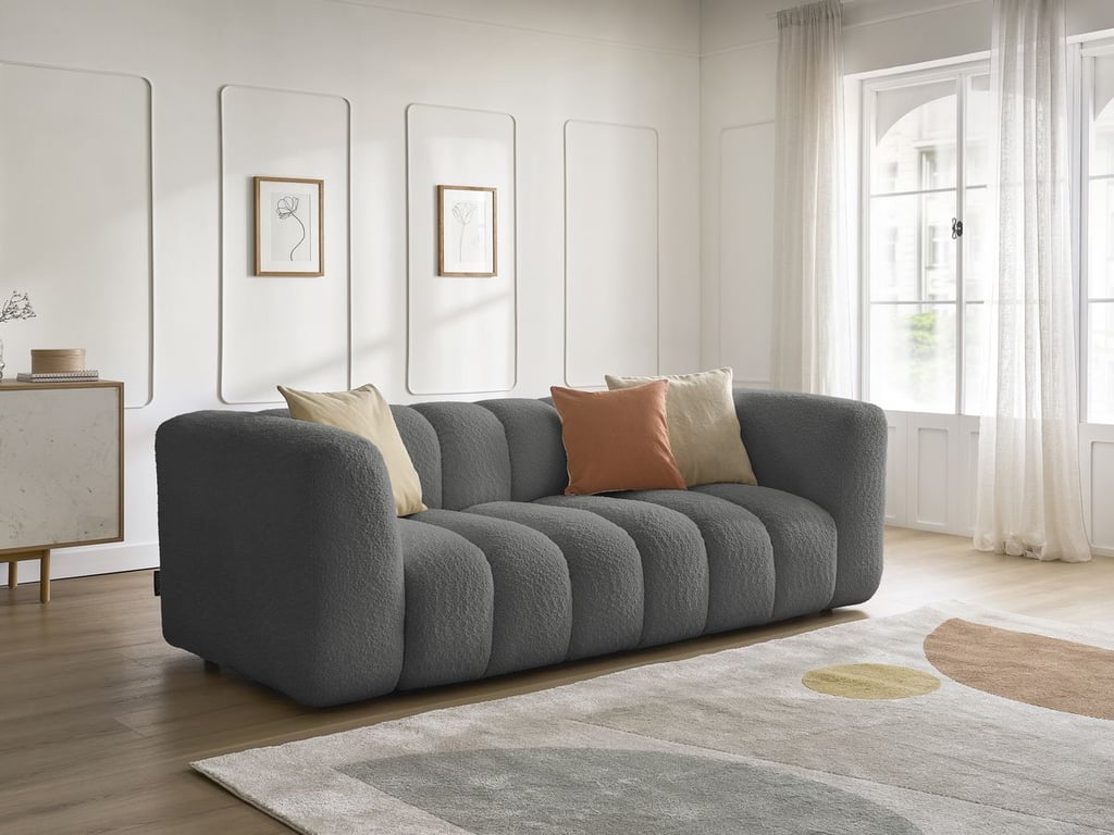 Produit similaire: Canapé droit fixe 3 places TALIA tissu bouclette gris foncé BOBOCHIC