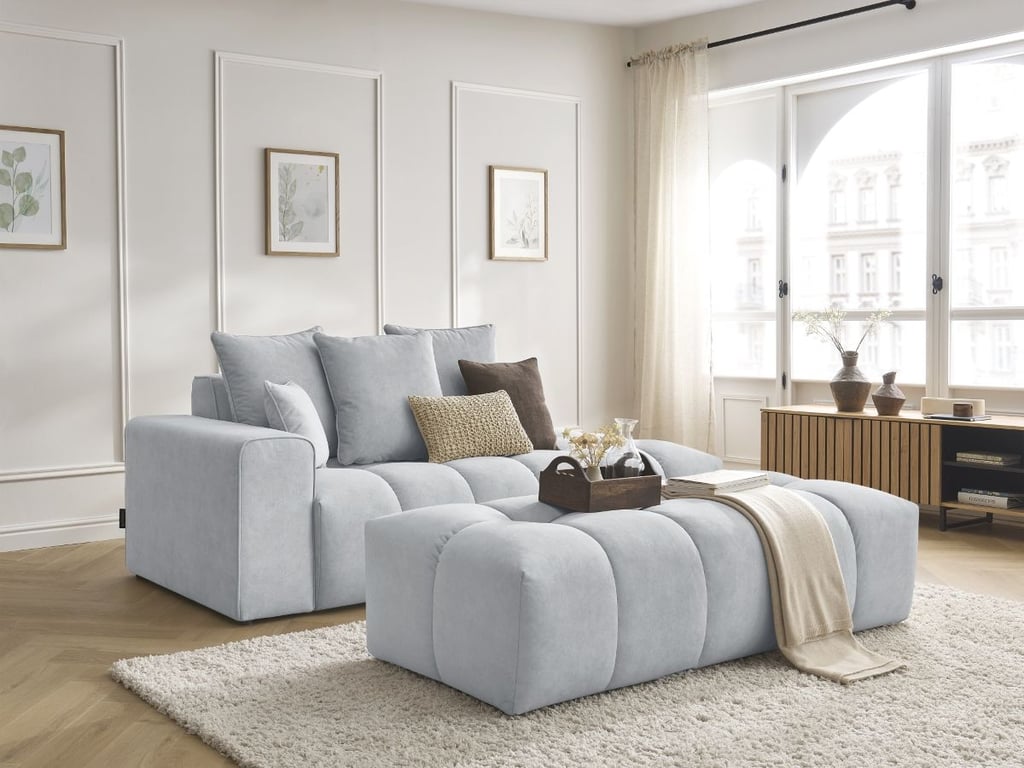 Produit similaire: Canapé droit fixe MONT-BLANC velours avec pouf gris clair accoudoir gauche BOBOCHIC 5 places