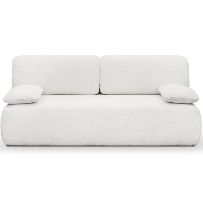 Produit similaire: Canapé convertible 3 places avec coffre de rangement en tissu bouclette écru - Gemma