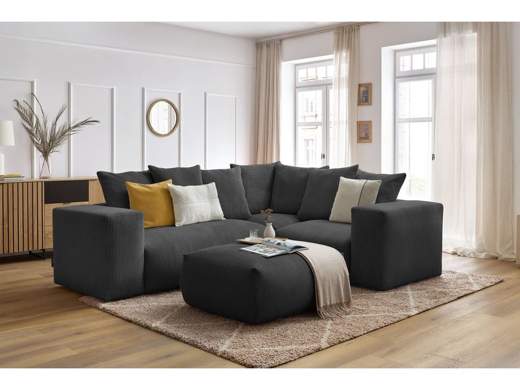 Produit similaire: Canapé d'angle fixe modulable VOLTAIRE avec 1 chauffeuse 2 places, 1 angle, 1 chauffeuse 1 place et 1 pouf gris foncé angle droit BOBOCHIC 5 places