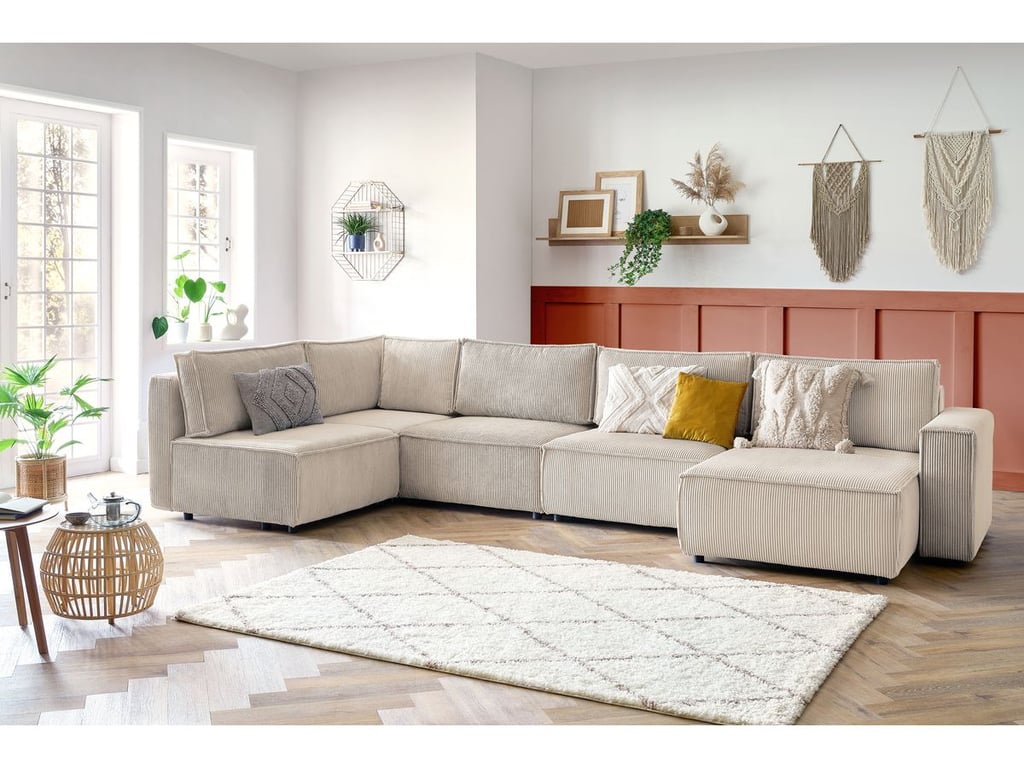 Produit similaire: Canapé d'angle fixe modulable XL NIHAD tissu velours côtelé beige angle droit BOBOCHIC 6 places