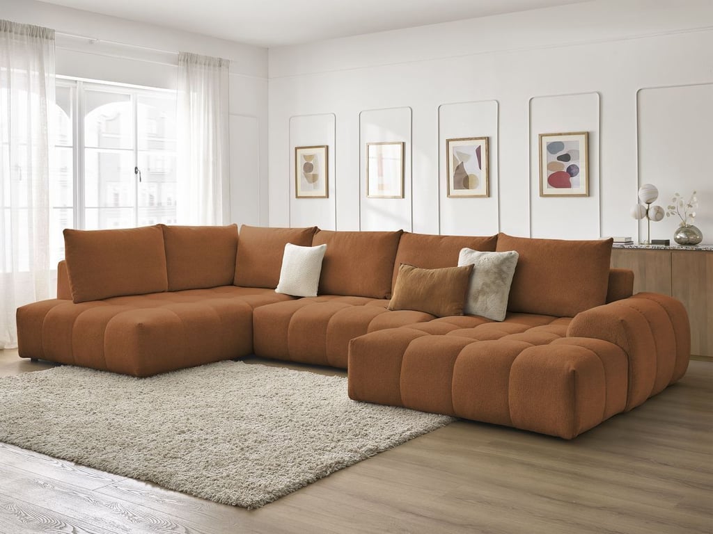 Produit similaire: Canapé panoramique convertible coffre EVEREST tissu chiné orange angle droit BOBOCHIC 6 places