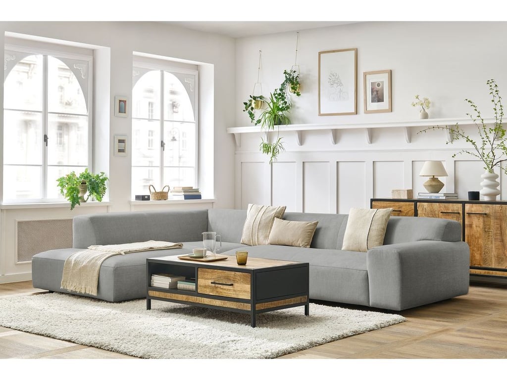 Produit similaire: Canapé d'angle fixe LAVENA tissu velours gris clair angle gauche BOBOCHIC 4 places