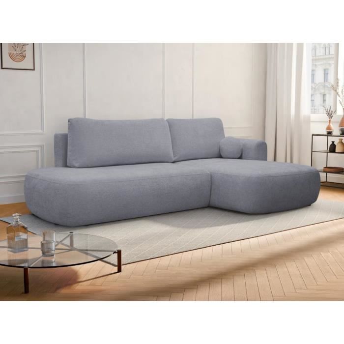 Produit similaire: Canapé d'angle droit convertible en tissu texturé gris BROCARO de Maison Céphy