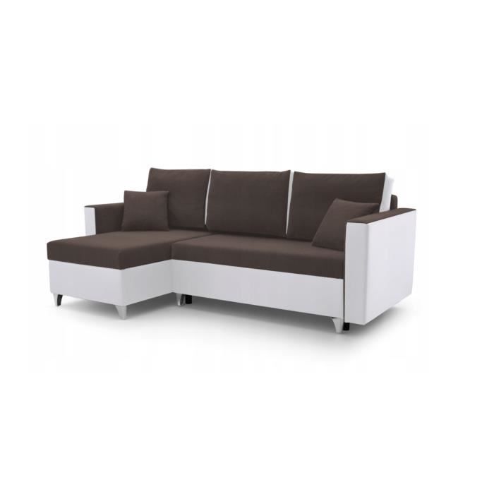 Produit similaire: Canapé d'angle avec fonction sommeil, pouf universel, canapé-lit - GREG (Marron + Blanc - DOT 28 + Soft 17)
