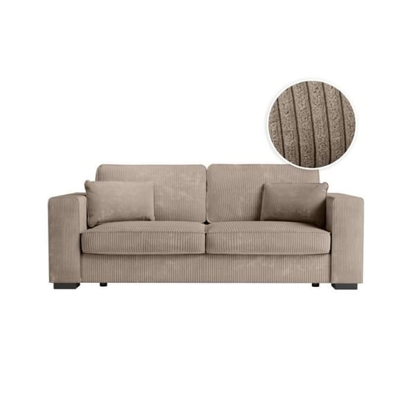 Canapé droit fixe 3 places BELAMI en velours côtelé - Taupe - L231 x P93 x H86cm - LOUNGITUDE