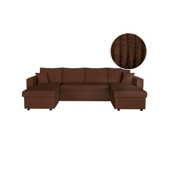 Canapé panoramique 6 places MARIA convertible avec 2 coffres en velours côtelé - Marron - L295 x P146 x H81cm - LOUNGITUDE