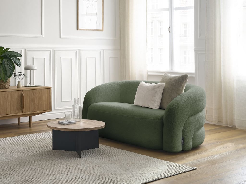 Produit similaire: Canapé droit fixe 2 places ELINA tissu bouclette vert BOBOCHIC