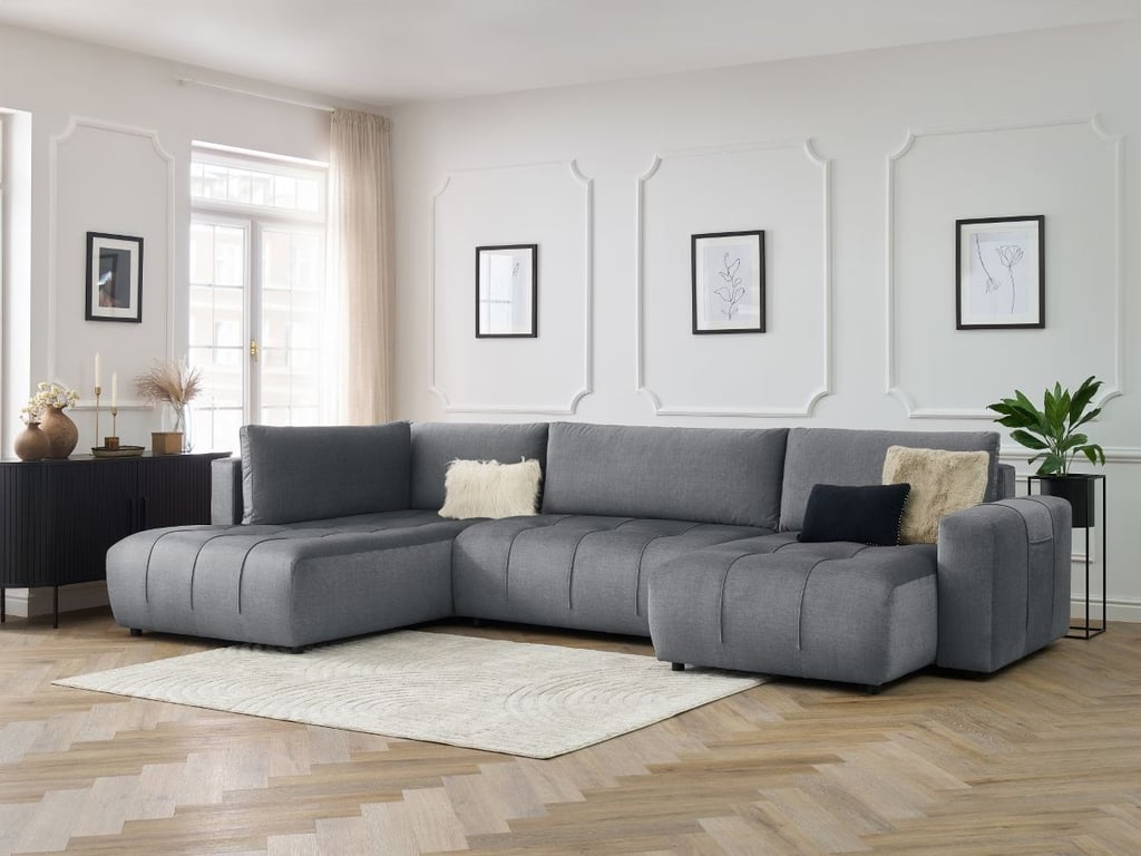 Produit similaire: Canapé panoramique convertible coffre ARSENE tissu velours gris foncé angle droit BOBOCHIC 5 places
