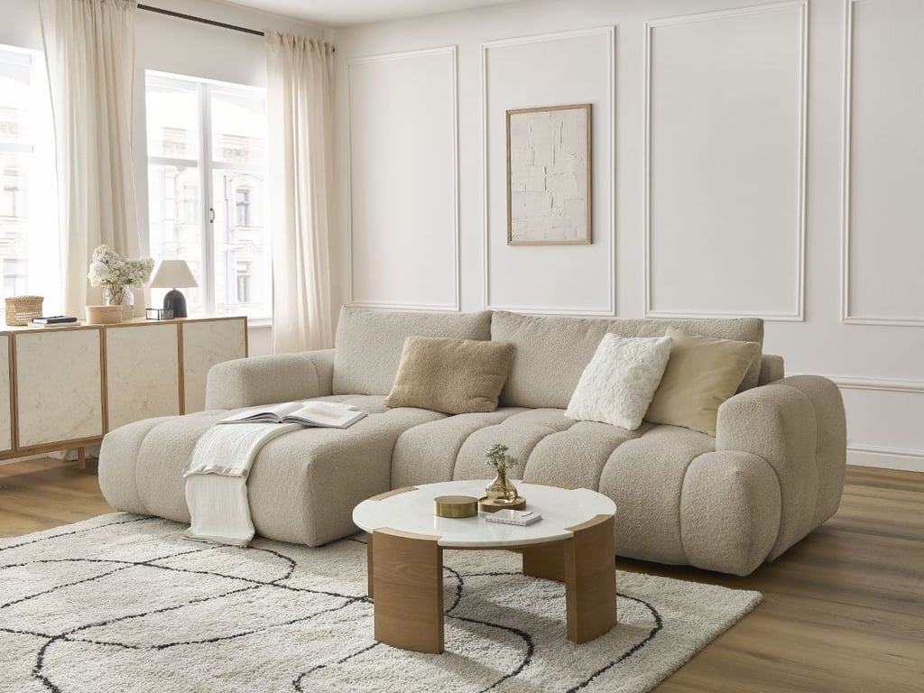 Produit similaire: Canapé d'angle convertible FUJI tissu bouclette beige angle gauche BOBOCHIC 3 places