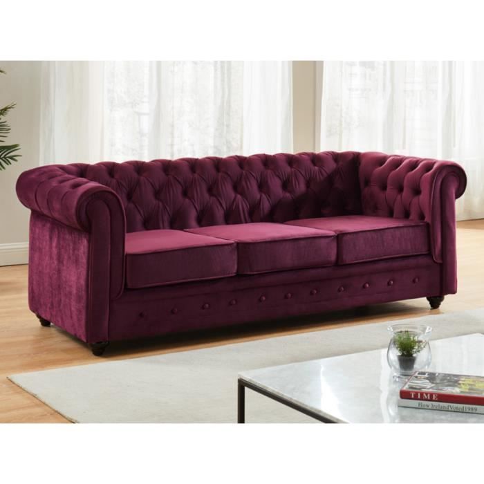 Produit similaire: Canapé 3 places VENTE-UNIQUE - CHESTERFIELD - Velours pourpre - Style vintage - Confort moelleux