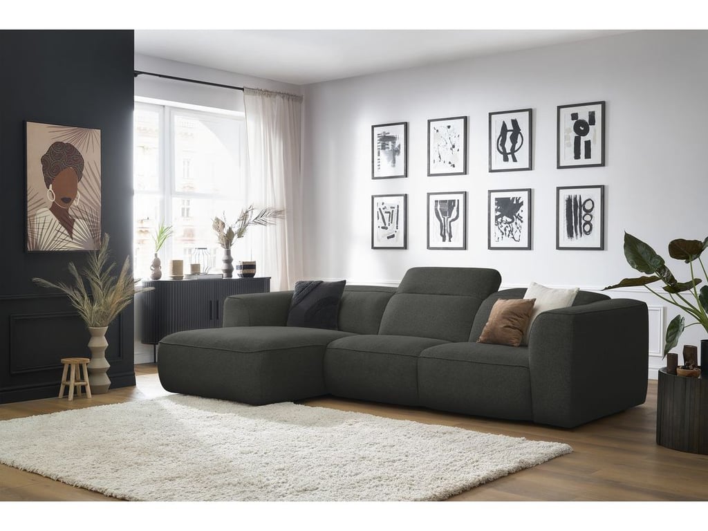 Produit similaire: Canapé d'angle fixe WILLIAM avec têtières gris foncé angle gauche BOBOCHIC 3 places