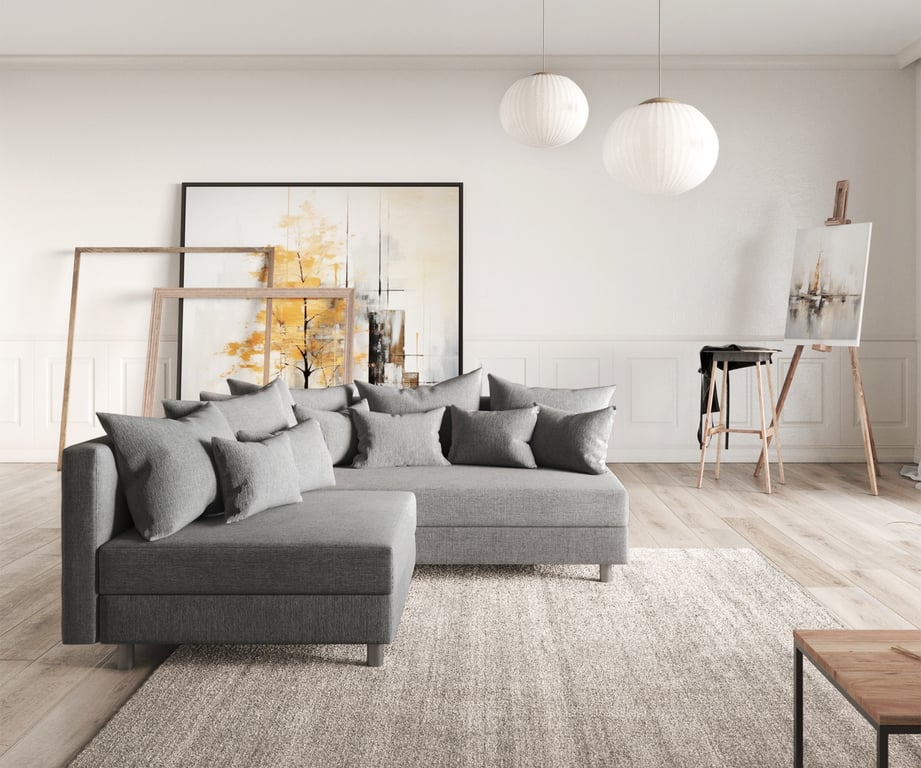 Produit similaire: Canapé Clovis gris tissu plat ottoman droit canapé modulaire