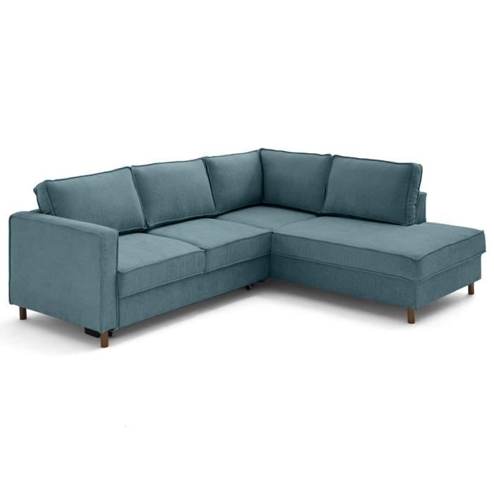 Produit similaire: Jake - canapé d'angle droit 5 places convertible en tissu velours relief - Bleu