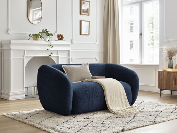 Celine canapé droit fixe 2 places tissu texturé bleu foncé