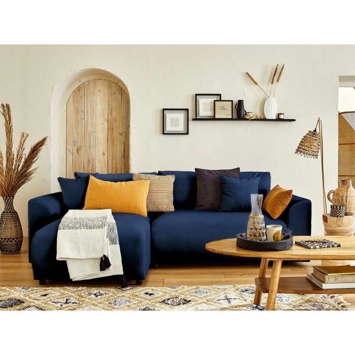Produit similaire: Canapé d'angle réversible Camelia - 4 places - convertible avec coffre et poches - en velours - Bleu nuit