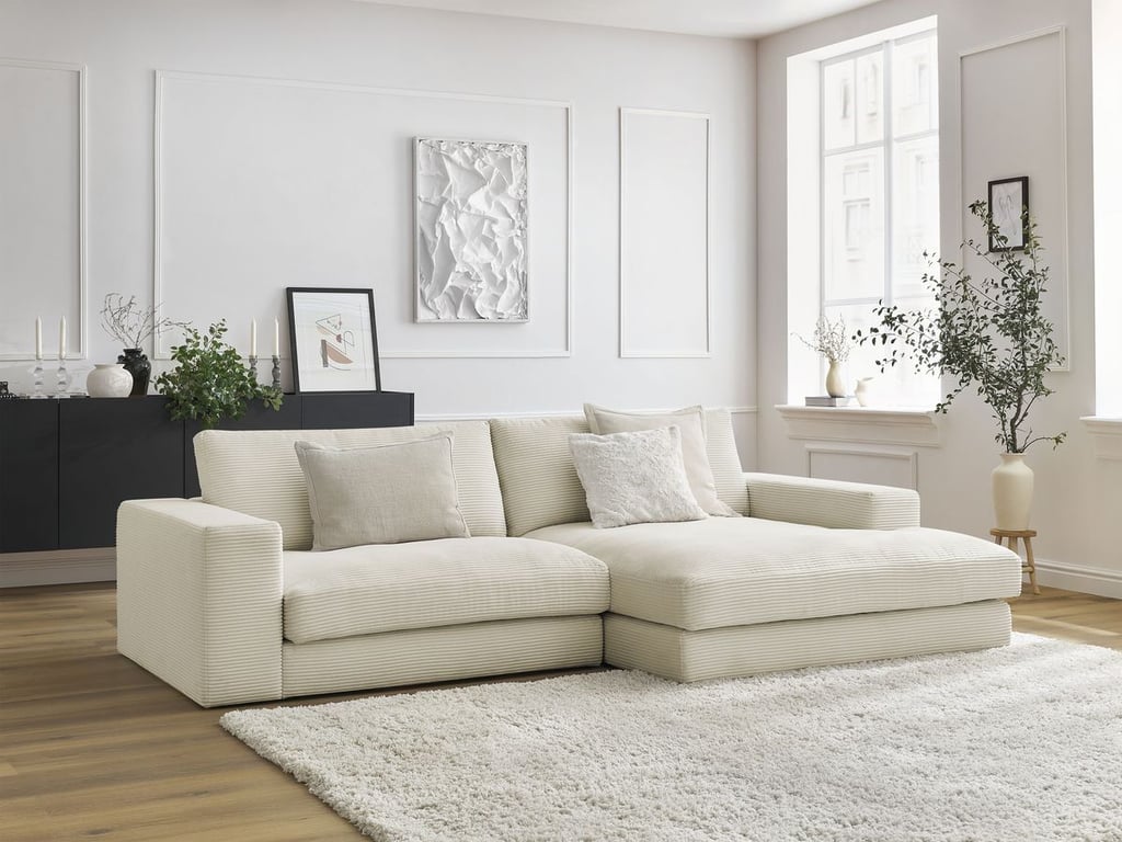 Produit similaire: Canapé d'angle fixe LEONARD velours côtelé beige angle droit BOBOCHIC 4 places