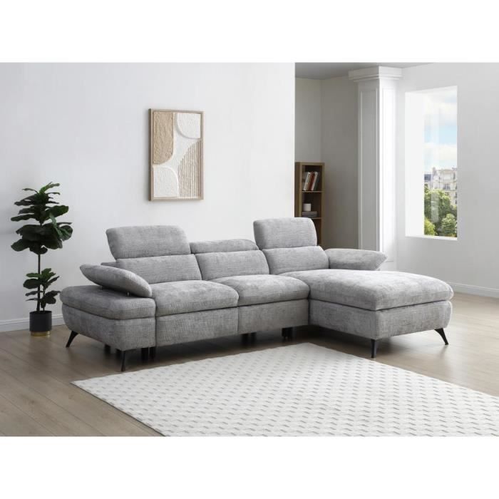 Produit similaire: Canapé d'angle droit convertible en tissu texturé avec coffre de rangement gris MORAVA