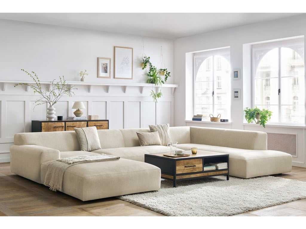 Produit similaire: Canapé panoramique fixe LAVENA tissu velours beige angle gauche BOBOCHIC 6 places