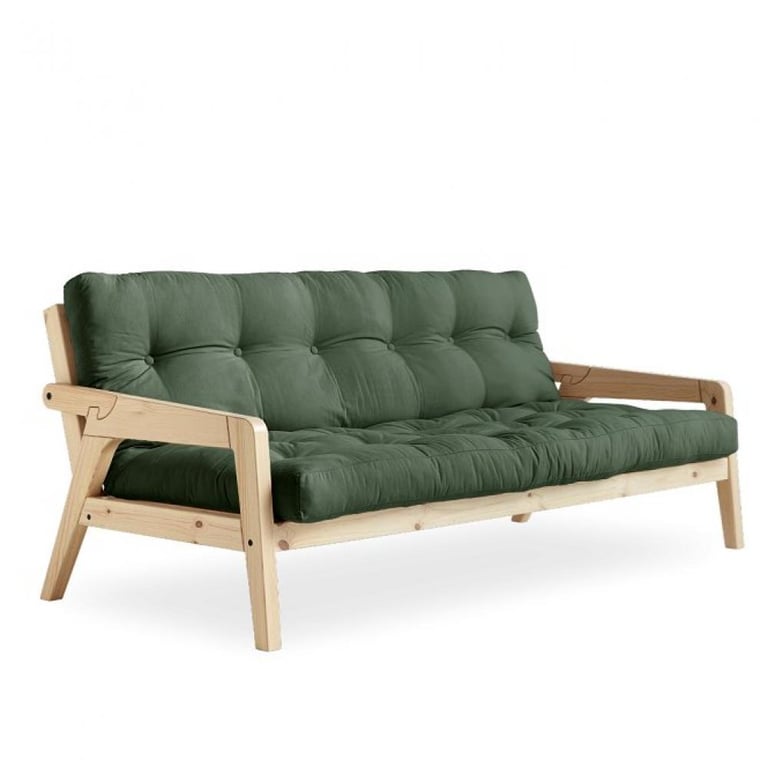 Produit similaire: Canapé convertible futon GRAB pin naturel coloris vert olive couchage 130 cm.