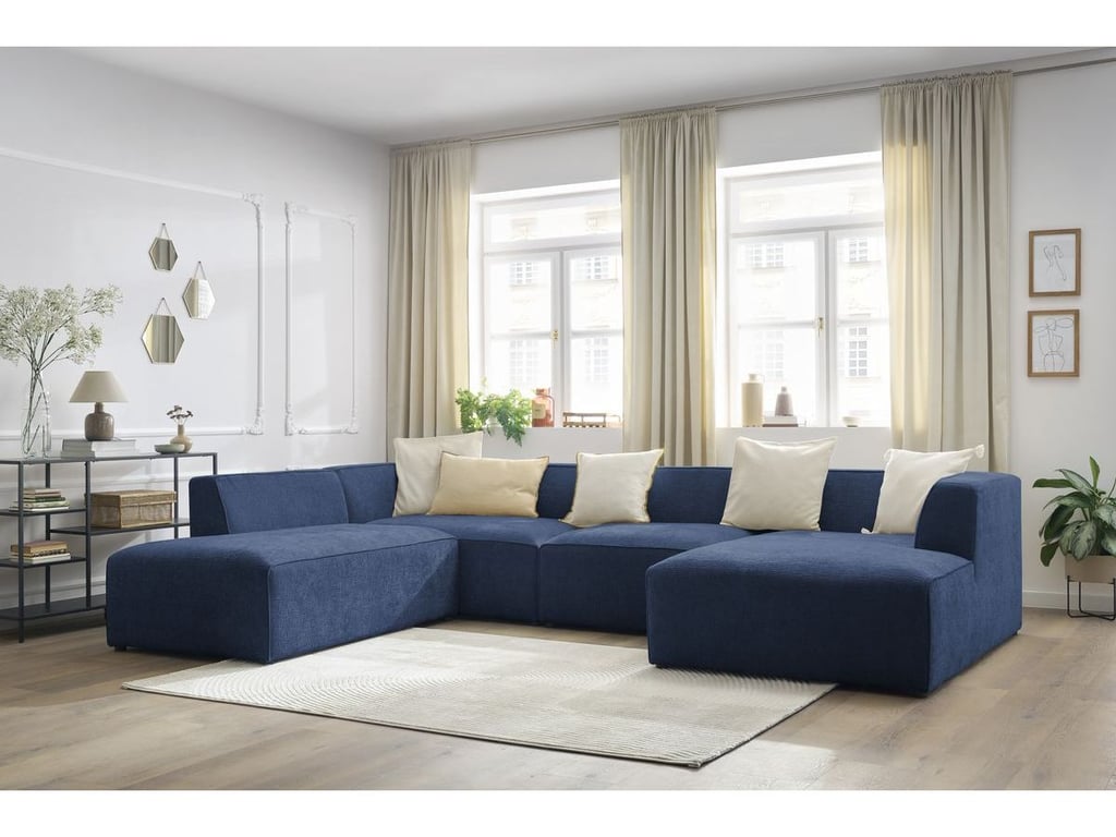 Produit similaire: Canapé panoramique fixe MEGEVE tissu texturé bleu foncé angle droit BOBOCHIC 5 places